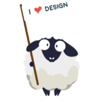 illustratie van een schaap met bord 'I love design' / Illustration of a sheep holding sign 'I love design'